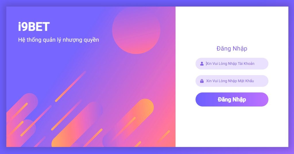 Giao diện đăng nhập đại lý i9bet