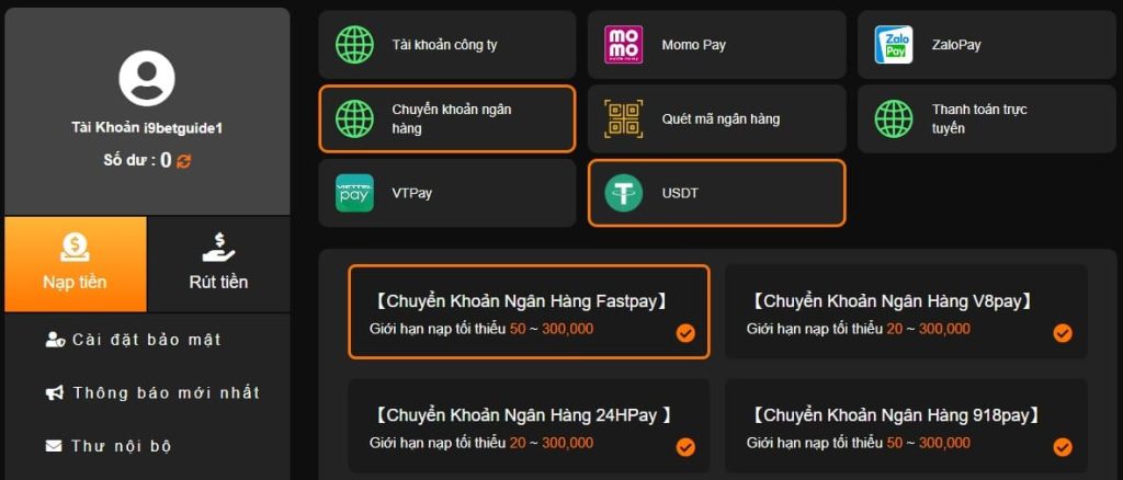 Chi tiết về các cách thức nạp tiền I9BET dành cho người mới